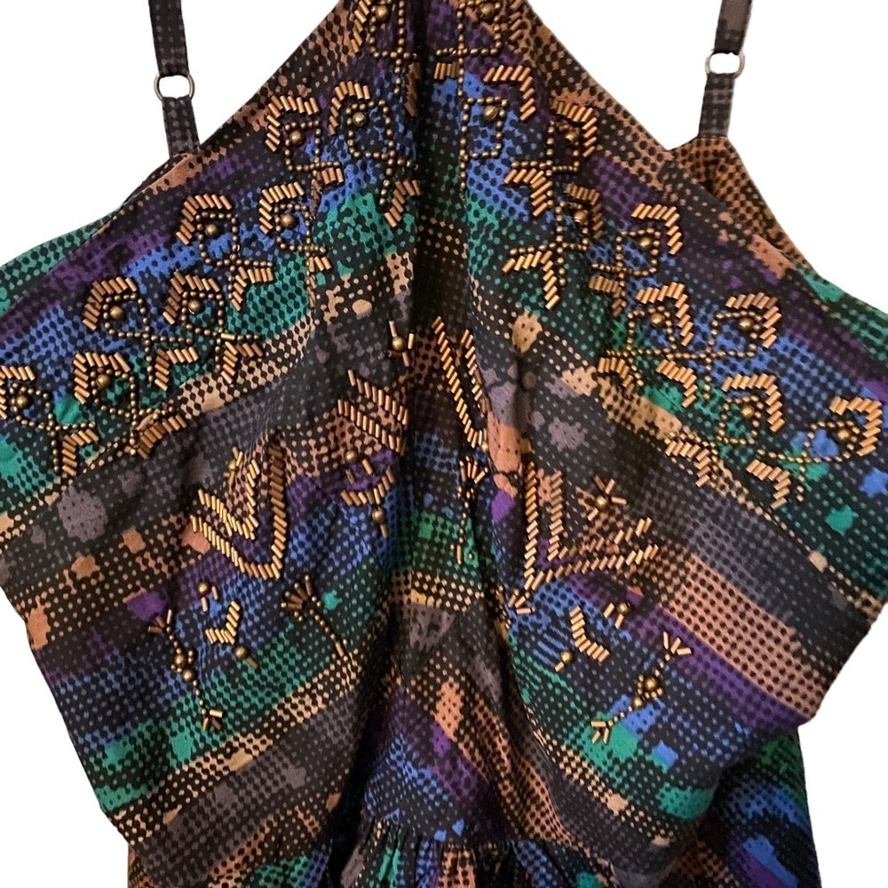 ECOTE’ Urban Outfitters Beaded Fit/Flare Cami-Strap Tribal Print Mini Dress sz 6 - Picture 2 of 6